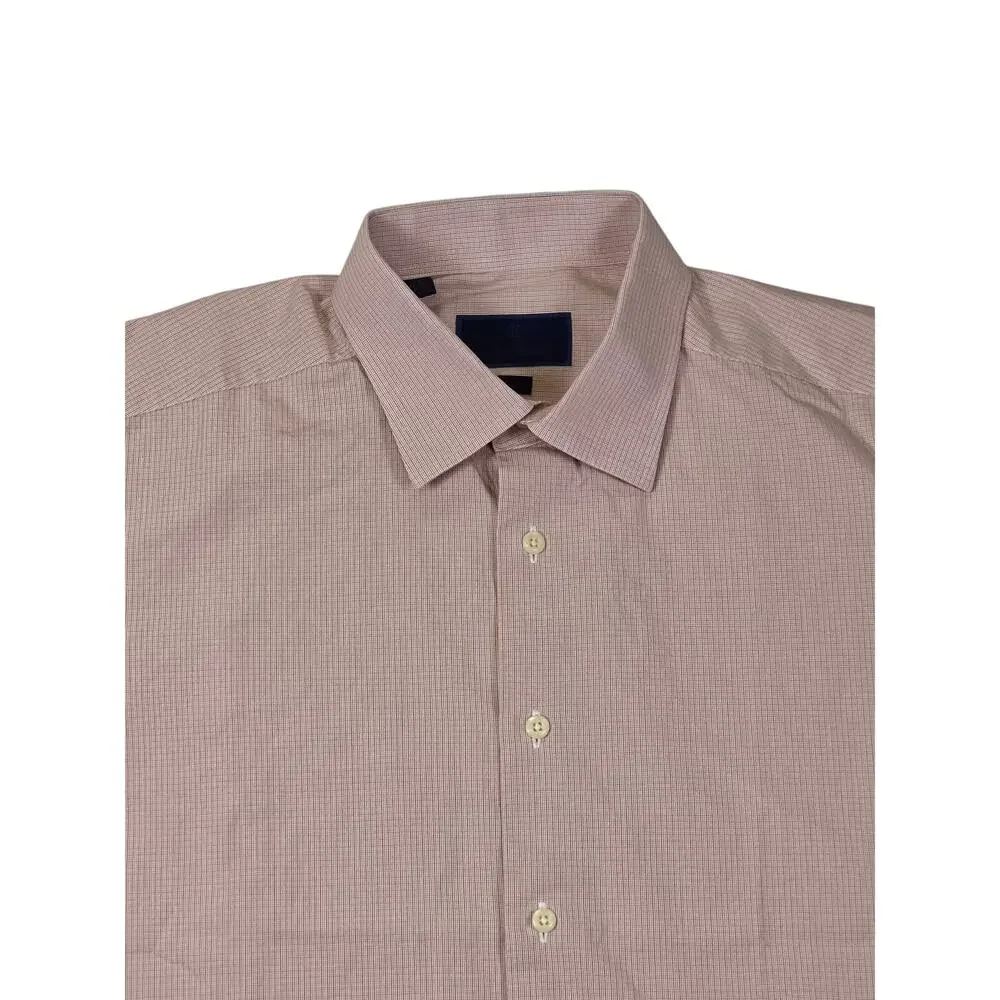 David Donahue Mens 17.5 34/35 XL Trim Fit  pink Blue Plaid